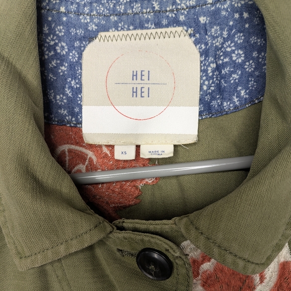 Anthropologie Olive Utility Cotton Jacket with Floral Embroidery Sz XS - Picture 5 of 14